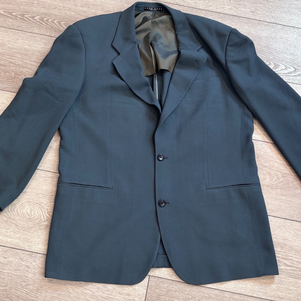 Hugo Boss Blazer Mens 46L Teal Blue Virgin Wool Maalamba Sport Coat Italy
